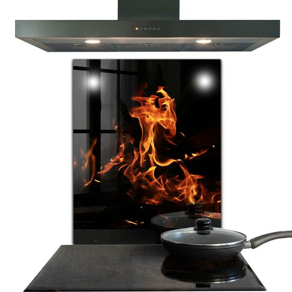 Paneles de vidrio para la cocina Llamas calientes de una fogata