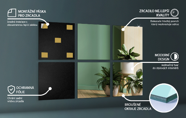 Baldosas de espejo 6 ud 30x30 cm