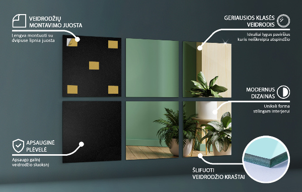 Baldosas de espejo 6 ud 30x30 cm