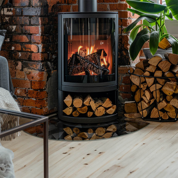 Cuarto de círculo placa protección suelo estufa geometría tridimensional