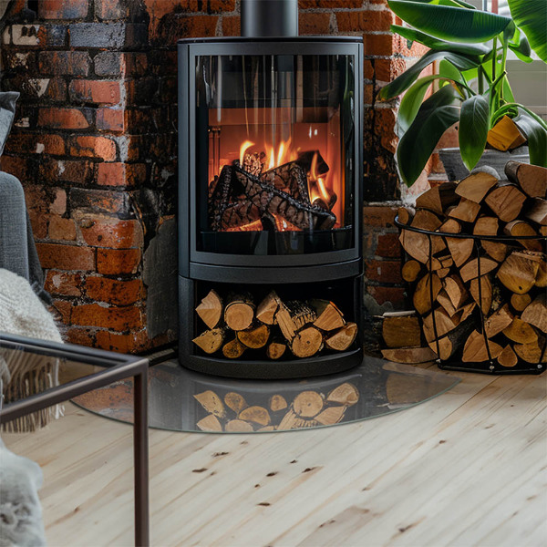 Cuarto de círculo protector de suelo para estufa Textura de hormigón con efecto