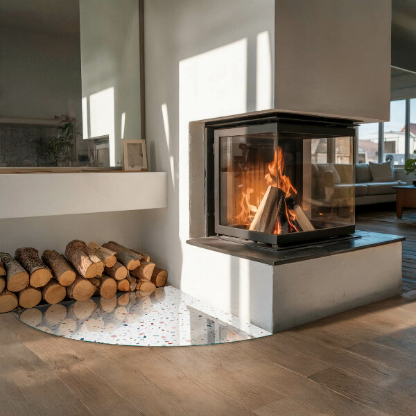 Cuarto de círculo protector suelo para estufa de leña Patrón con formas pequeñas