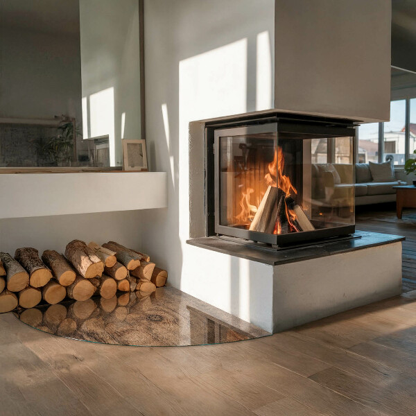 Cuarto de círculo placa protección suelo estufa Patrón de madera natural