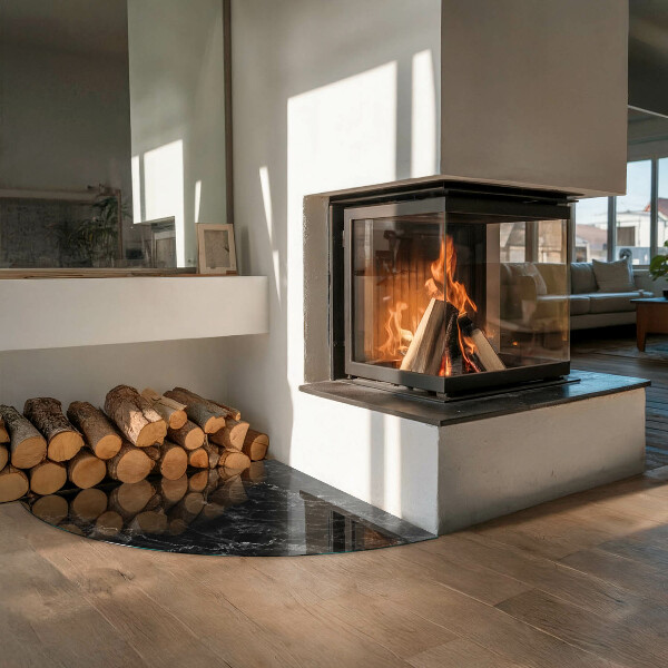 Cuarto de círculo placa protección suelo estufa Elegante patrón de mármol