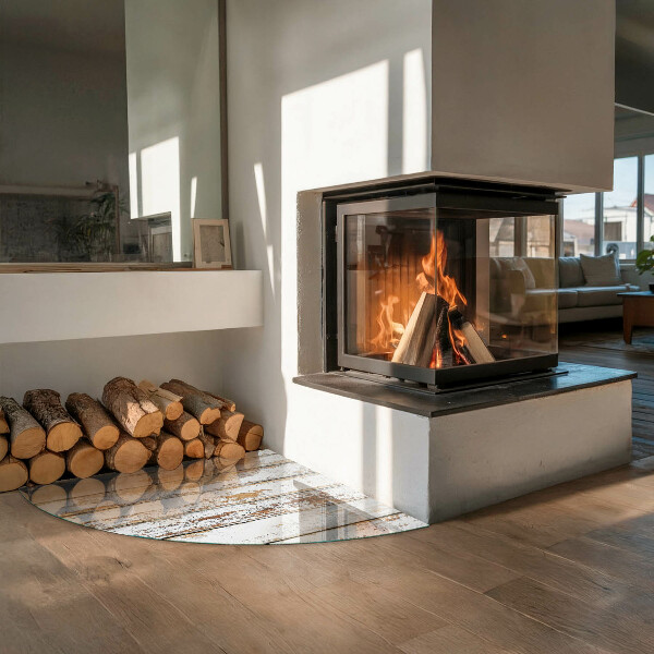 Cuarto de círculo placa protección suelo estufa Tabla de madera dañada