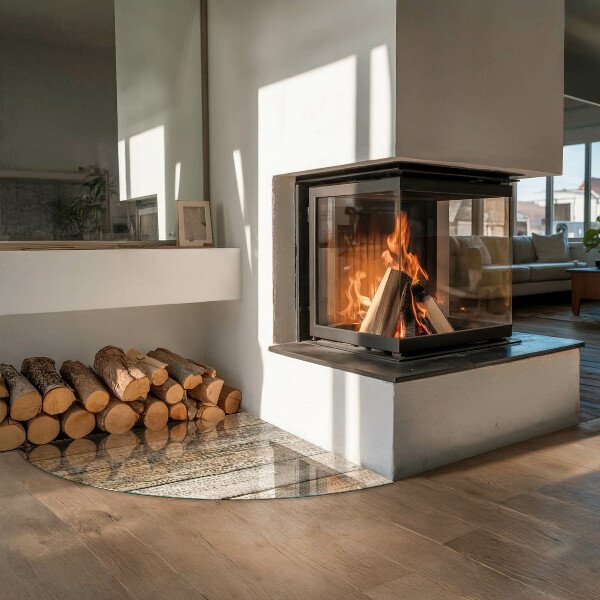 Cuarto de círculo protector suelo para estufa de leña Tableros de madera natural