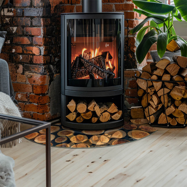 Cuarto de círculo protector suelo para estufa de leña Caja con madera cortada