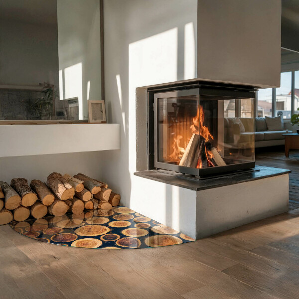 Cuarto de círculo protector suelo para estufa de leña Caja con madera cortada