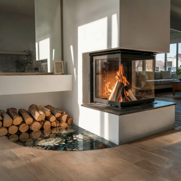 Cuarto de círculo protector de suelo para estufa Patrón floral con mariposas