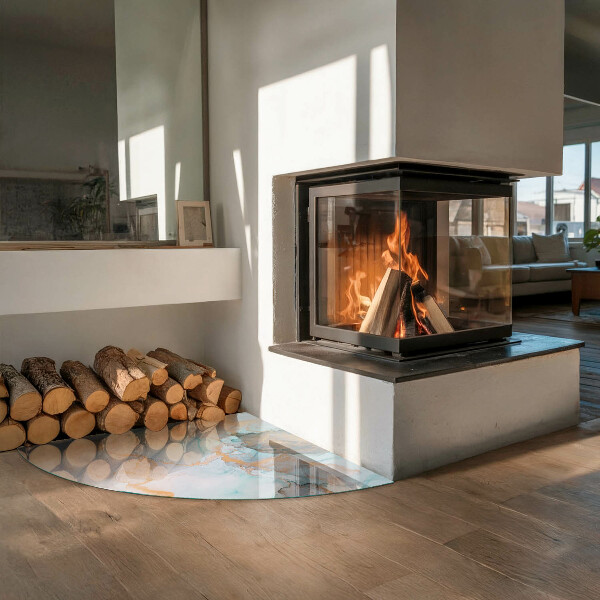 Cuarto de círculo placa protección suelo estufa Patrón fluido abstracto