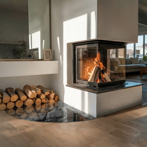 Cuarto de círculo protector de suelo para estufa Patrón de piedra natural