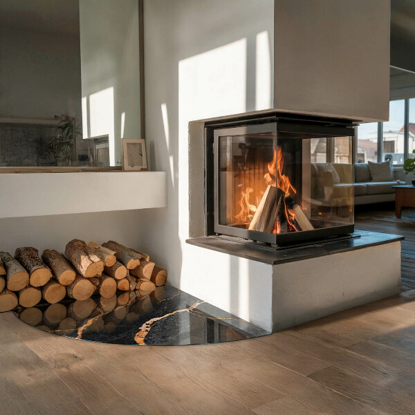 Cuarto de círculo placa protección suelo estufa Mármol elegante con vetas