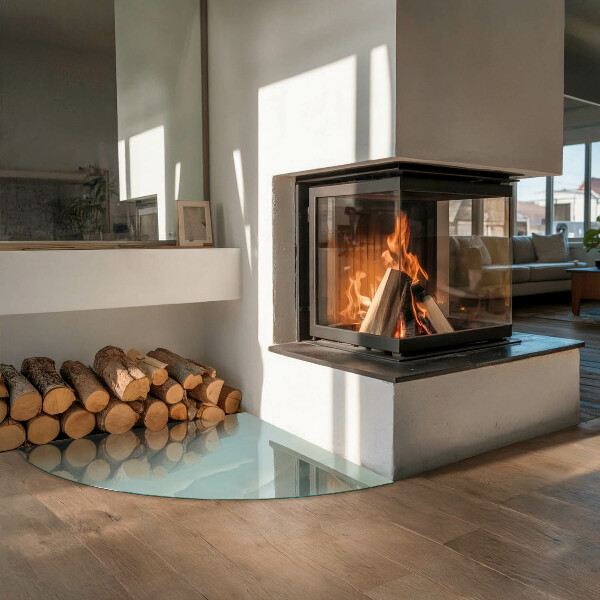 Cuarto de círculo placa protección suelo estufa Delicado patrón de mármol