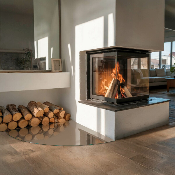 Cuarto de círculo protector suelo para estufa de leña Color marrón