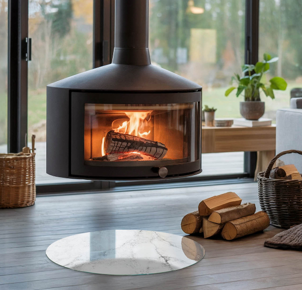 Redonda placa de vidrio para chimenea Patrón de mármol con vetas