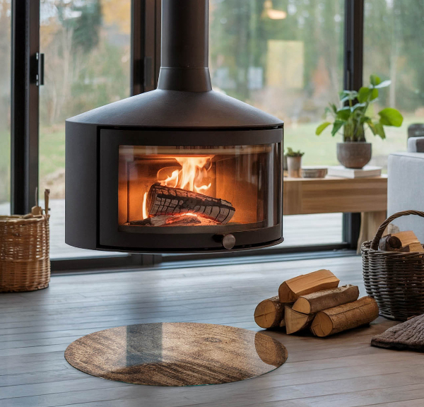 Redonda placa de protección para estufa Patrón de madera natural