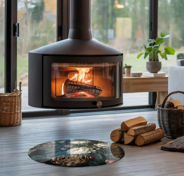 Redonda placa protectora suelo estufa Patrón floral con mariposas