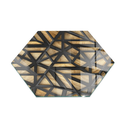 Hexagonale placa de vidrio para chimenea Geometría con madera