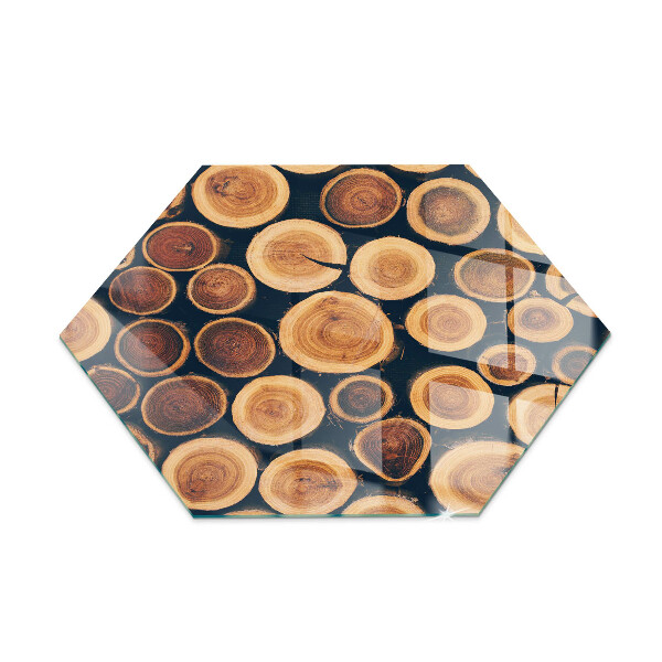 Hexagonale placa de vidrio para chimenea Caja con madera cortada