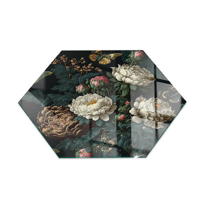 Hexagonale placa protectora suelo estufa Patrón floral con mariposas