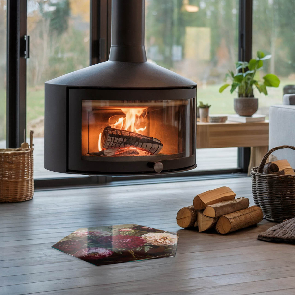 Hexagonale placa de protección para estufa Ramo de flores en detalle