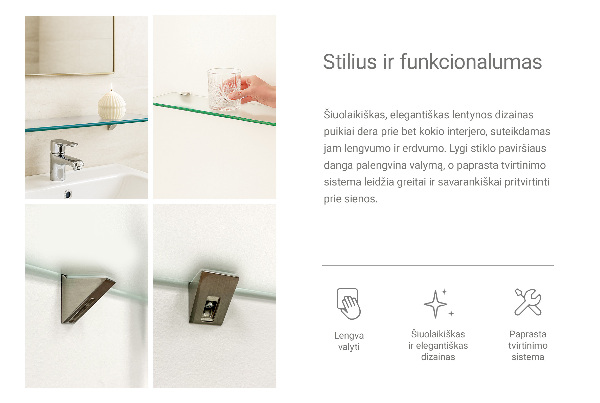 Balda de cristal translúcida para baño de 70x13 cm