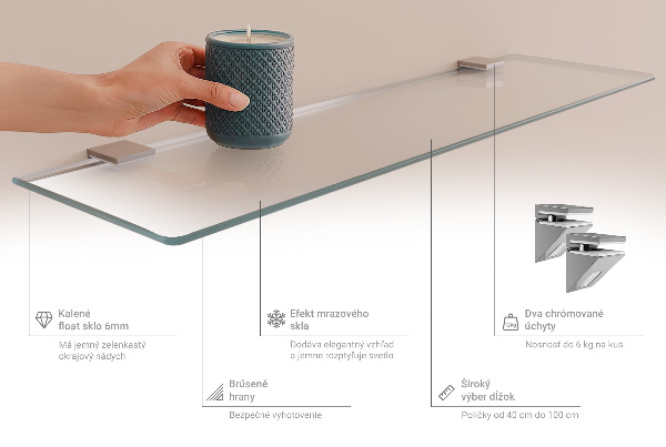 Repisa de pared de cristal translúcida de 80x13 cm