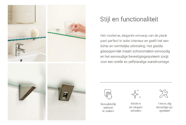 Estante de cristal translúcido para baño de 90x13 cm