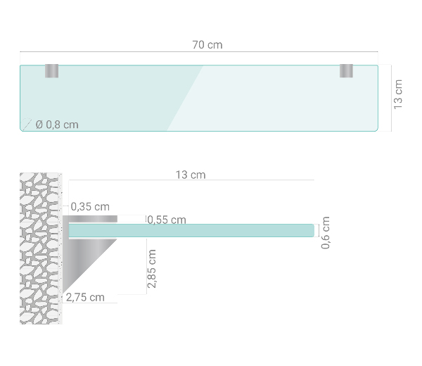 Repisa de pared de cristal 70x13 cm