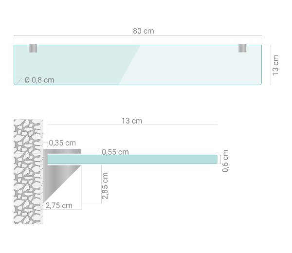 Estante mural de vidrio templado 80x13 cm