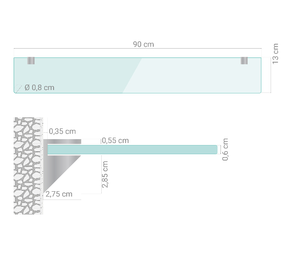 Repisa de pared de cristal 90x13 cm