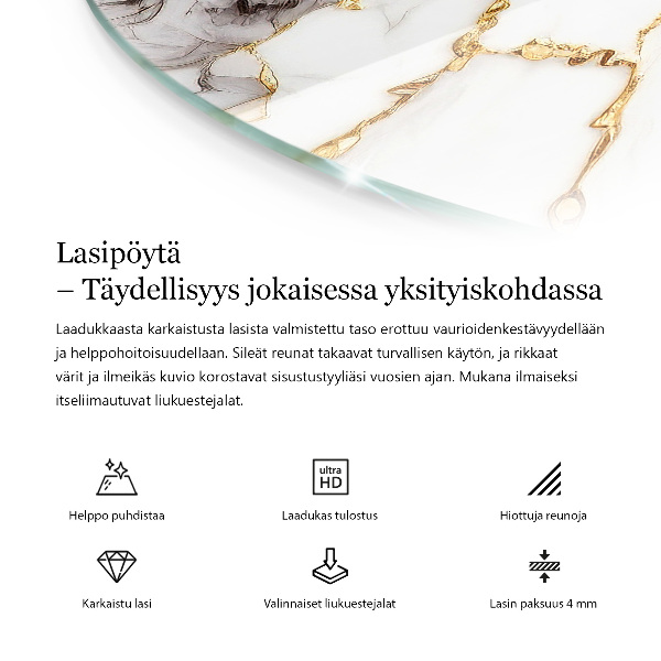 Tablero redondo para mesa Vetas de mármol en el diseño