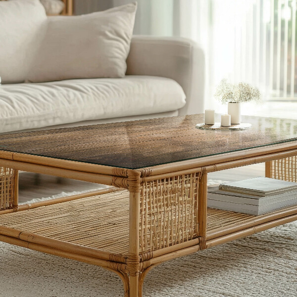 Tablero vidrio mesa rectangular Estructura de madera ecológica