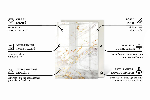 Tablero vidrio mesa rectangular Blanco puro