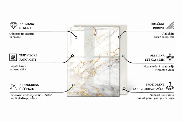 Tablero vidrio mesa rectangular Mármol con vetas delicadas
