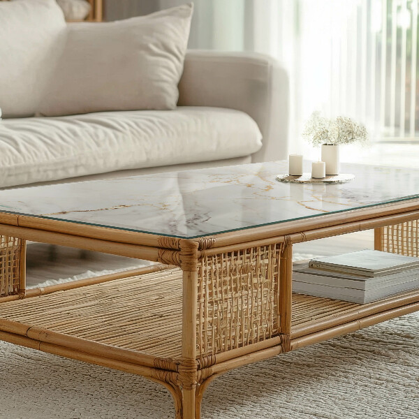 Tablero vidrio mesa rectangular Sutiles vetas de mármol