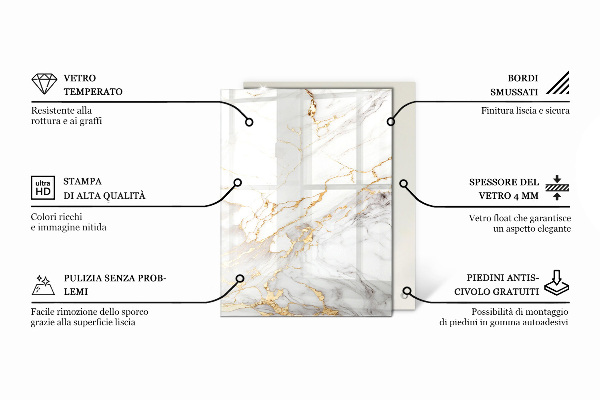 Tablero vidrio mesa rectangular Vetas de mármol en el diseño