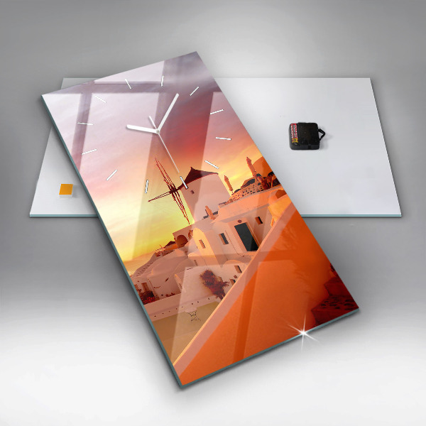 Reloj de vidrio vertical Antiguo molino de viento en Santorini - espejomat.es