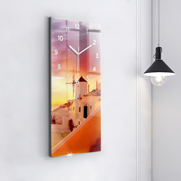 Reloj de vidrio vertical Antiguo molino de viento en Santorini - espejomat.es