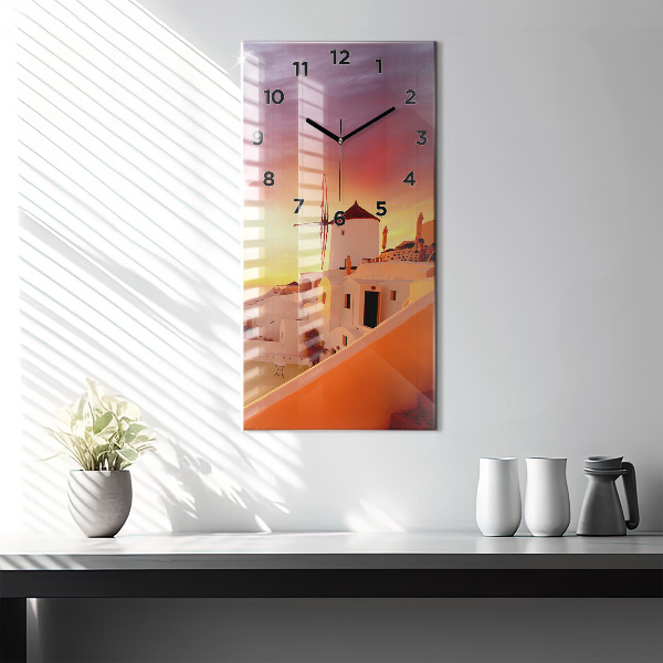 Reloj de vidrio vertical Antiguo molino de viento en Santorini - espejomat.es
