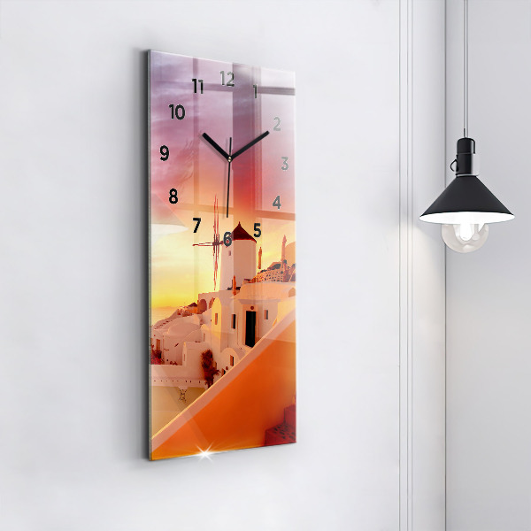 Reloj de vidrio vertical Antiguo molino de viento en Santorini - espejomat.es