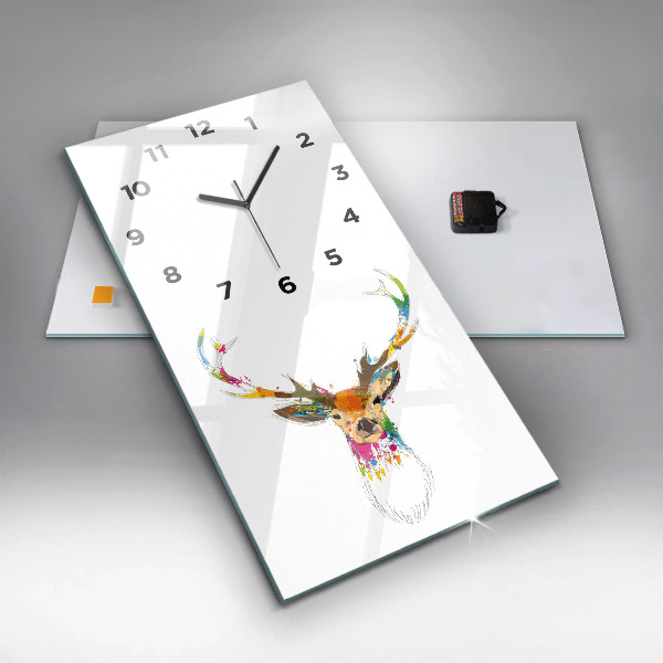 Reloj de vidrio vertical Cabeza de ciervo coloreada - espejomat.es