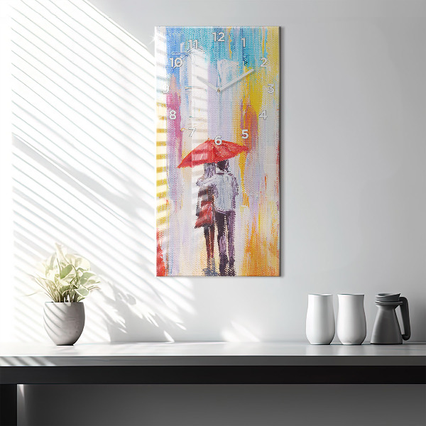 Reloj de cristal vertical Pareja bajo la lluvia - espejomat.es