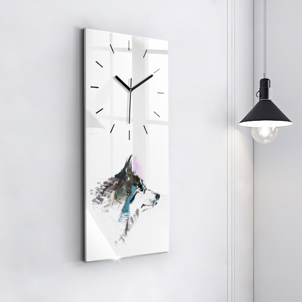 Reloj de cristal vertical Perfil de un lobo pintado - espejomat.es