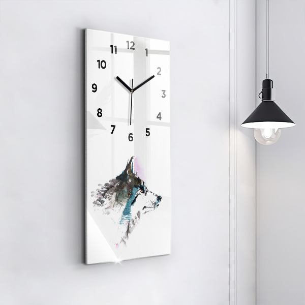 Reloj de cristal vertical Perfil de un lobo pintado - espejomat.es