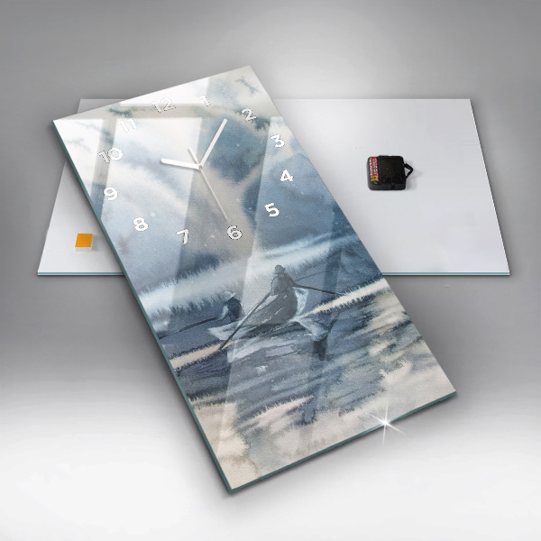 Reloj de cristal vertical Lago de invierno Barco - espejomat.es