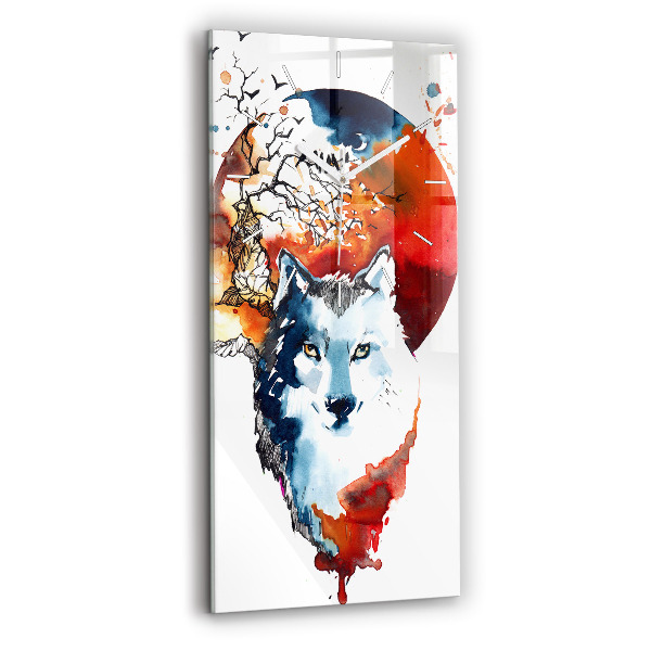 Reloj de vidrio vertical Hombre Lobo Luna Llena y Luna - espejomat.es
