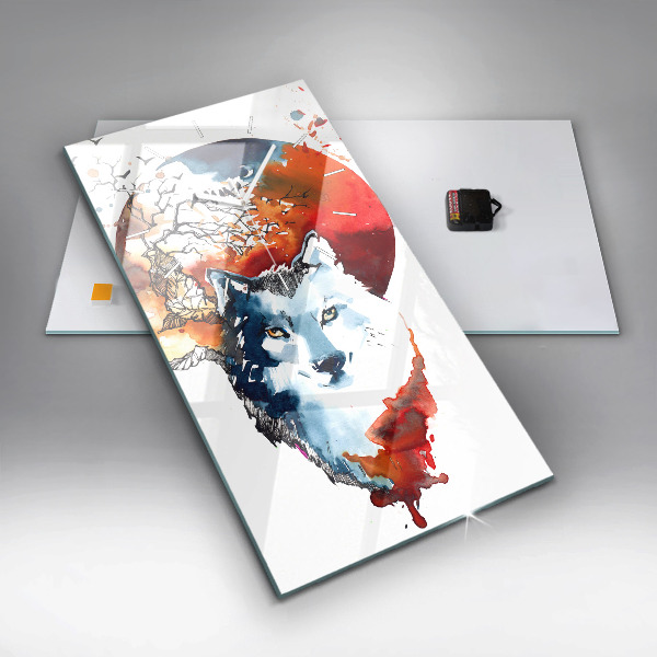 Reloj de vidrio vertical Hombre Lobo Luna Llena y Luna - espejomat.es