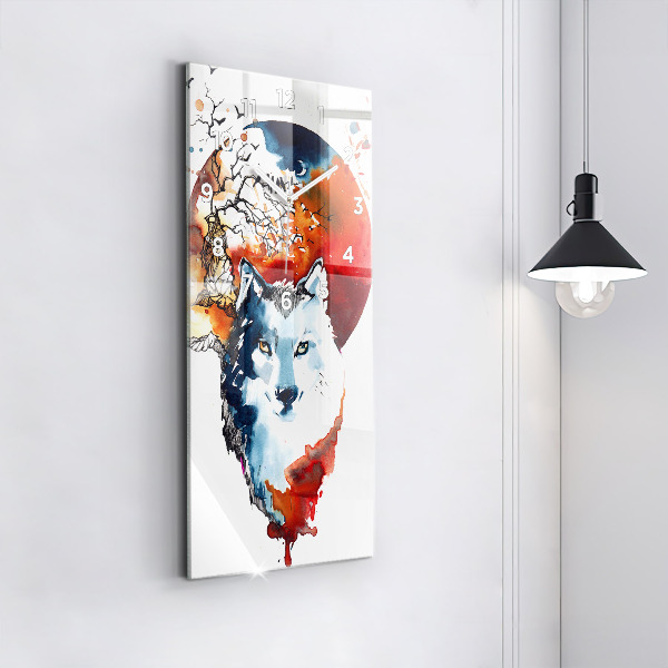 Reloj de vidrio vertical Hombre Lobo Luna Llena y Luna - espejomat.es