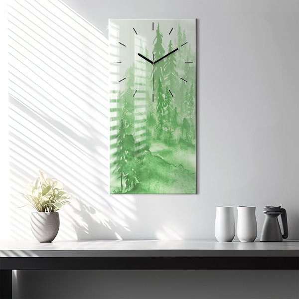 Reloj de cristal vertical Pintura de un bosque verde - espejomat.es